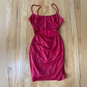 Red Shinmery Bodycon Cutout Mini Dress